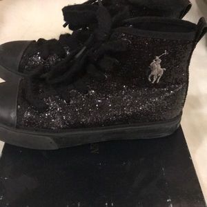 Black Sparkle Ralph Lauren high tip kids sneakers